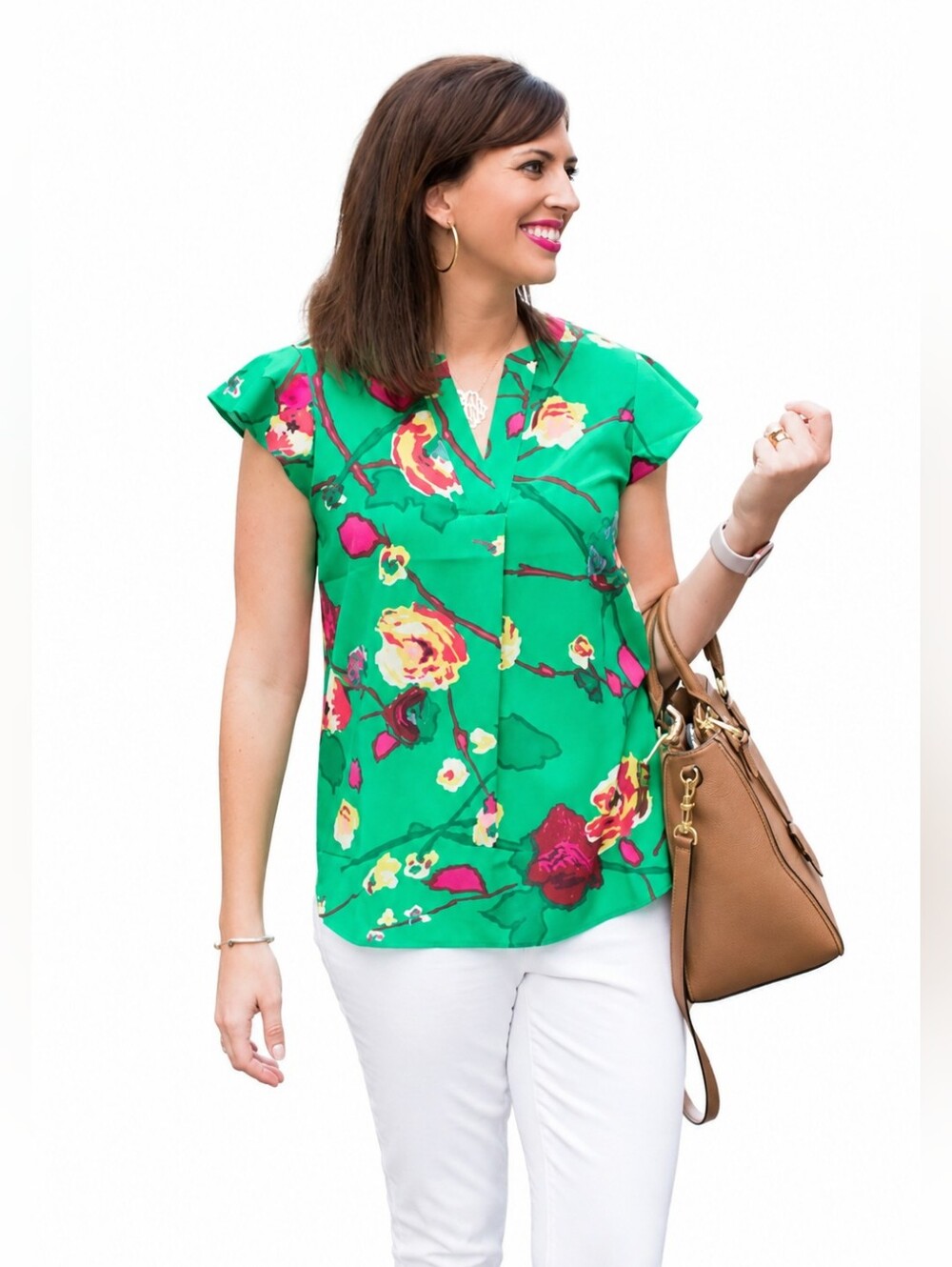 J. CREW Floral V-Neck Cap Flutter Sleeve Blouse Size 4